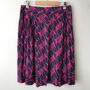Diane Von Furstenburg Pleated Navy Pink Print Skirt Size 8